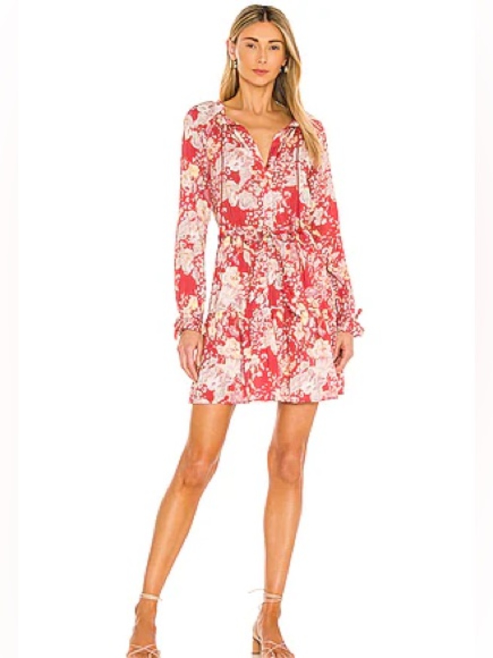 PAIGE Evanne Floral Mini Dress Muted Red Multi Jungle Cat XS EUC